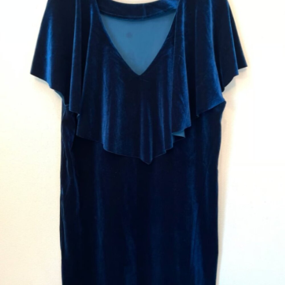 Navy Blue Velvet Shift Dress